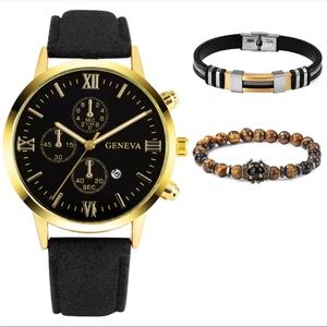 BLACK MEN’S WATCH AND BRACELET SET